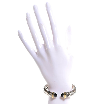 David Yurman Sterling Silver 18K Yellow Gold Black Onyx 10mm Waverly Bracelet 2 of 6