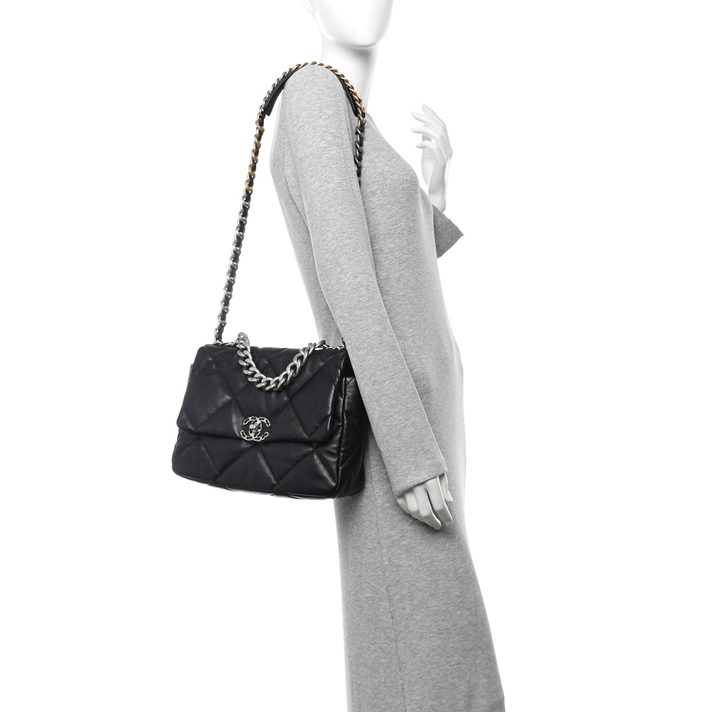 Lambskin Quilted Large Chanel 19 Flap Black