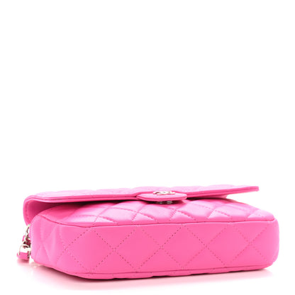 Chanel Lambskin Quilted Flap Phone Holder With Chain Neon Pink 4 of 14