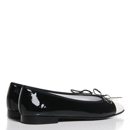 Chanel Patent Cap Toe Ballerina Flats 38.5 White Black 4 of 8