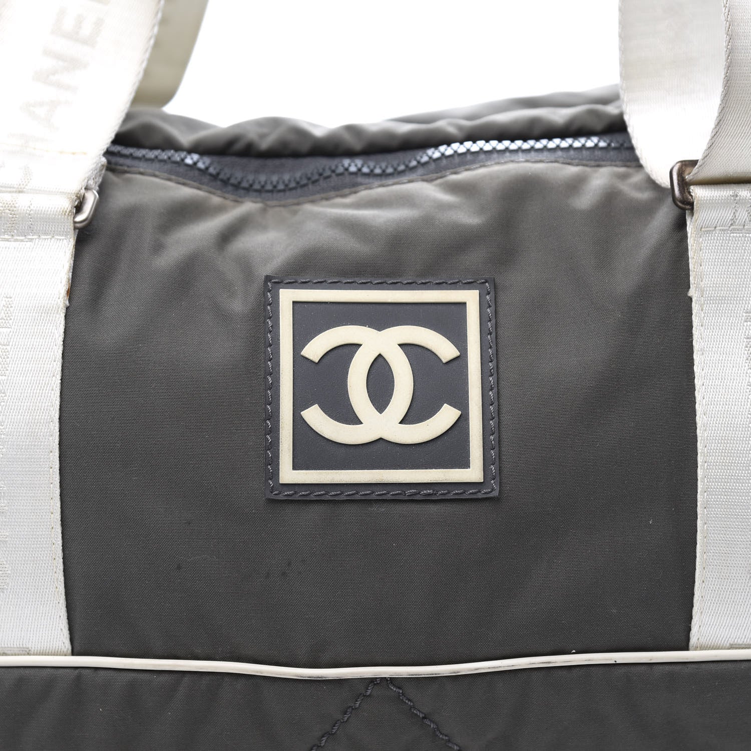 Chanel Nylon Sport Logo Duffel Grey White 10 of 11