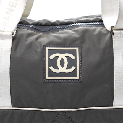 Chanel Nylon Sport Logo Duffel Grey White 10 of 11