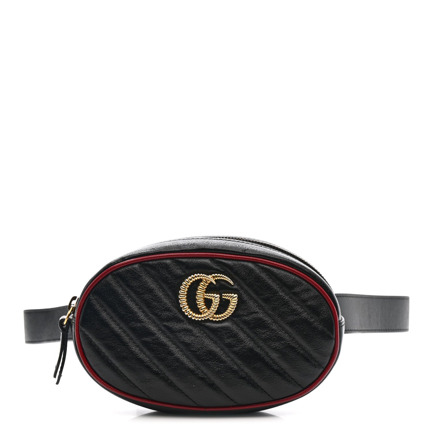 Gucci Azalea Calfskin Matelasse Diagonal Torchon GG Marmont Belt Bag 85 34 Black Romantic Cerise 1 of 12