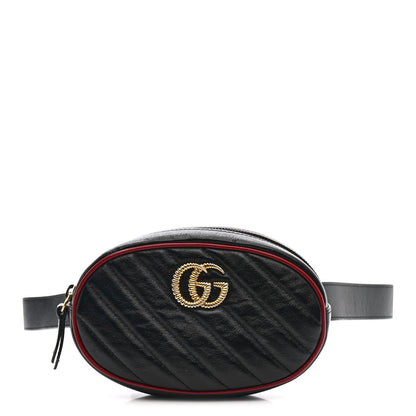 Gucci Azalea Calfskin Matelasse Diagonal Torchon GG Marmont Belt Bag 85 34 Black Romantic Cerise 1 of 12