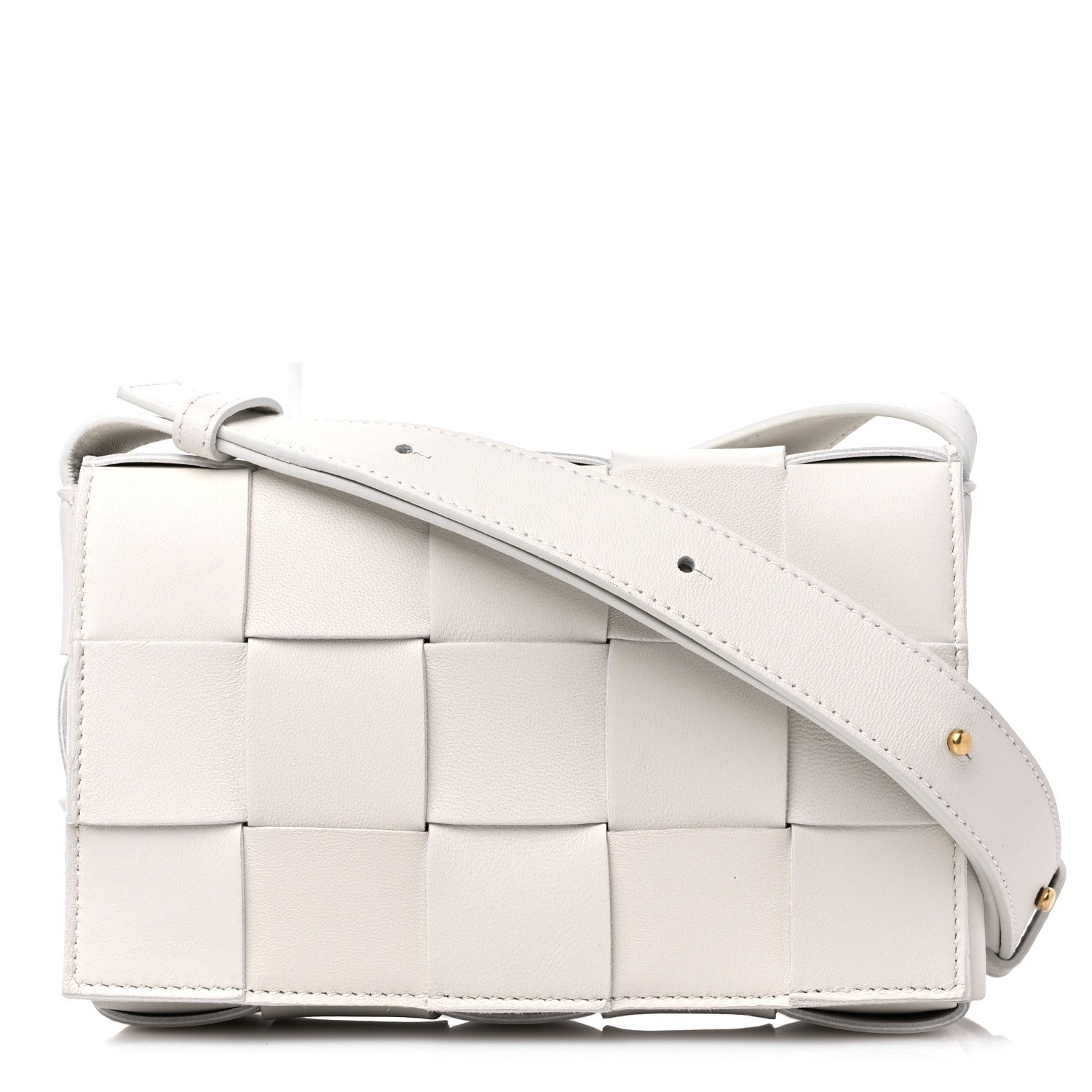 Bottega Veneta Lambskin Maxi Intrecciato Small Cassette Crossbody Bag White 1 of 7