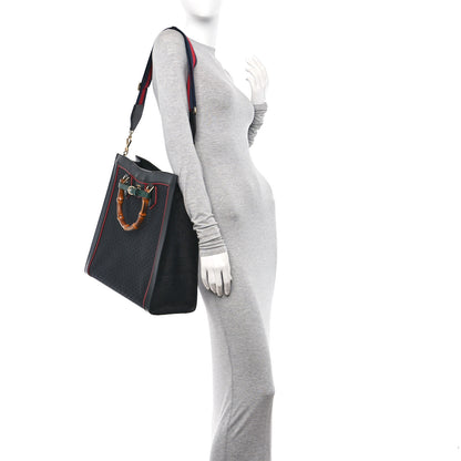 Gucci Mini Vintage GG Supreme Monogram Textured Dollar Calfskin Web Large Diana Tote Bag Black 2 of 10