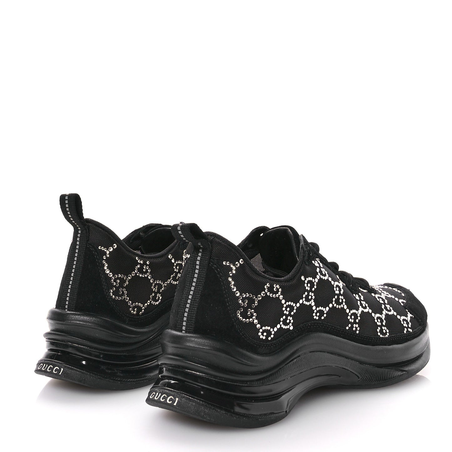 Tela Retino Mesh Crystal Suede GG Monogram Womens Gucci Run Sneakers 37 Black Silver