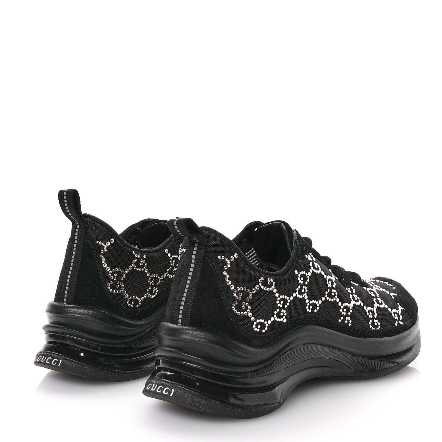 Gucci Tela Retino Mesh Crystal Suede GG Monogram Womens Gucci Run Sneakers 37 Black Silver 5 of 9