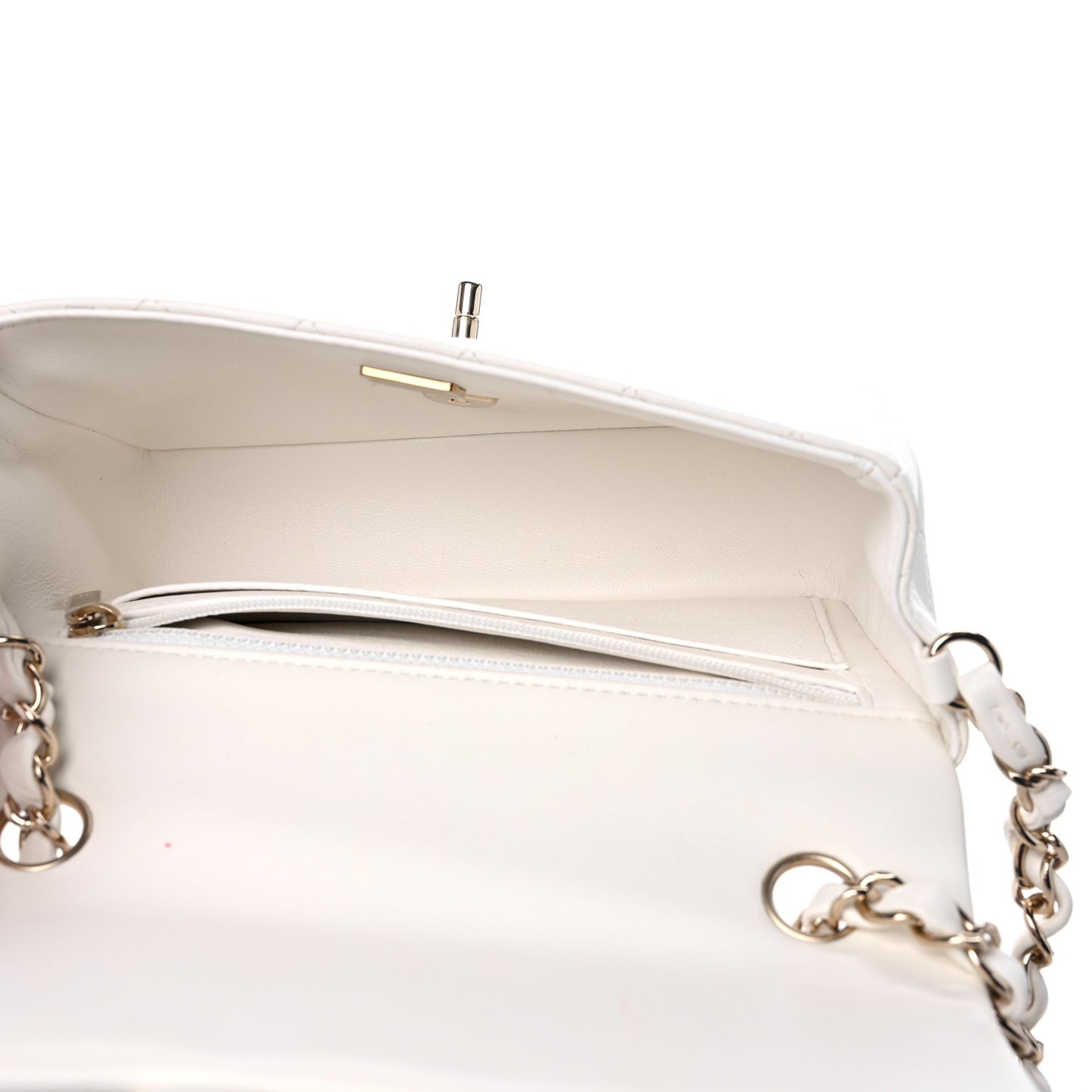 Lambskin Quilted Mini Rectangular Flap White