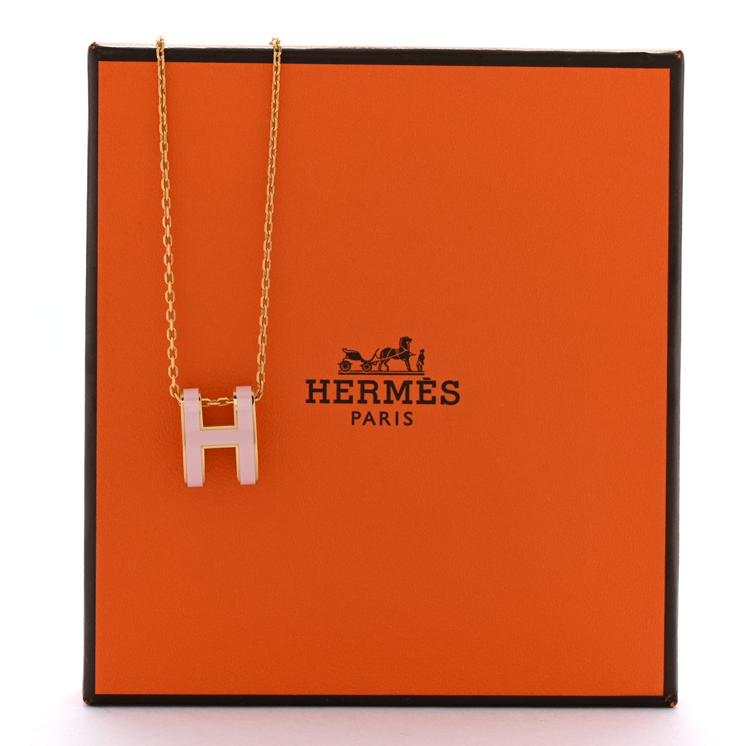 Hermes Lacquered Gold Pop H Pendant Necklace Rose Dragee 8 of 8
