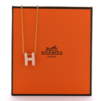 Hermes Lacquered Gold Pop H Pendant Necklace Rose Dragee 8 of 8