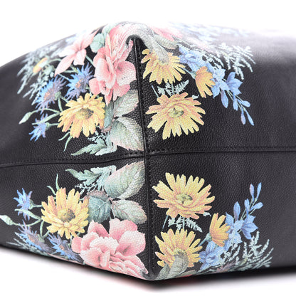 Alexander McQueen Grained Calfskin Floral Skull Open Shopper Tote Black Multicolor 15 of 16