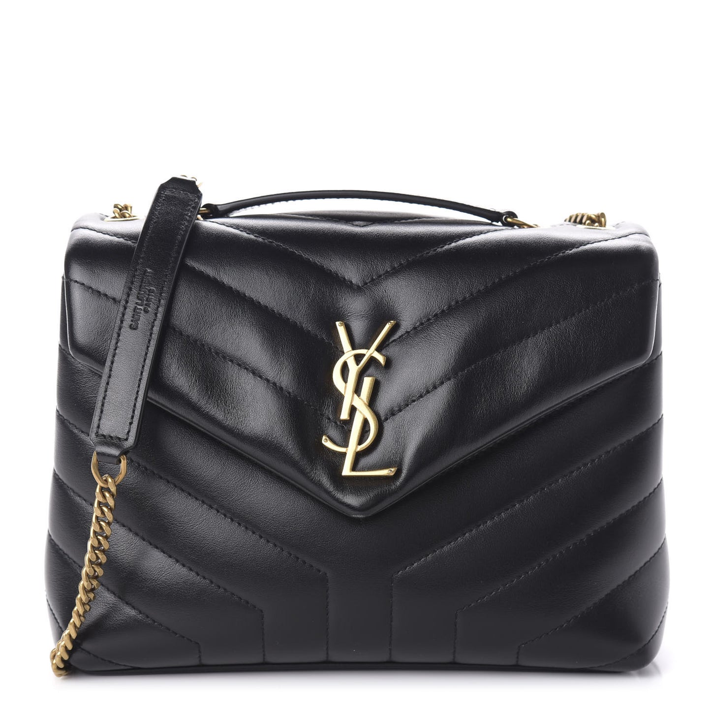 Calfskin Y Quilted Monogram Small Loulou Chain Satchel Black