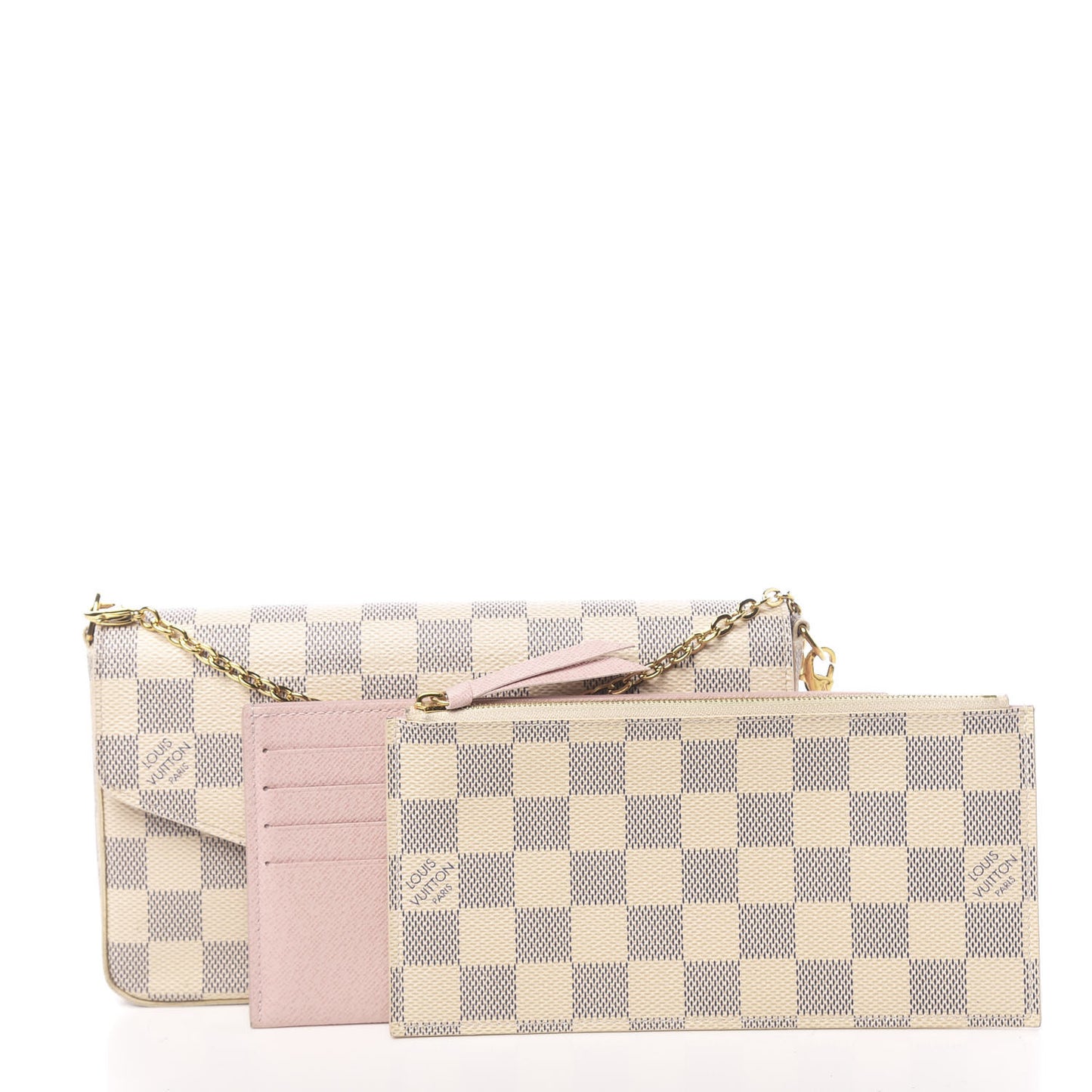 Damier Azur Pochette Felicie Chain Wallet Rose Ballerine