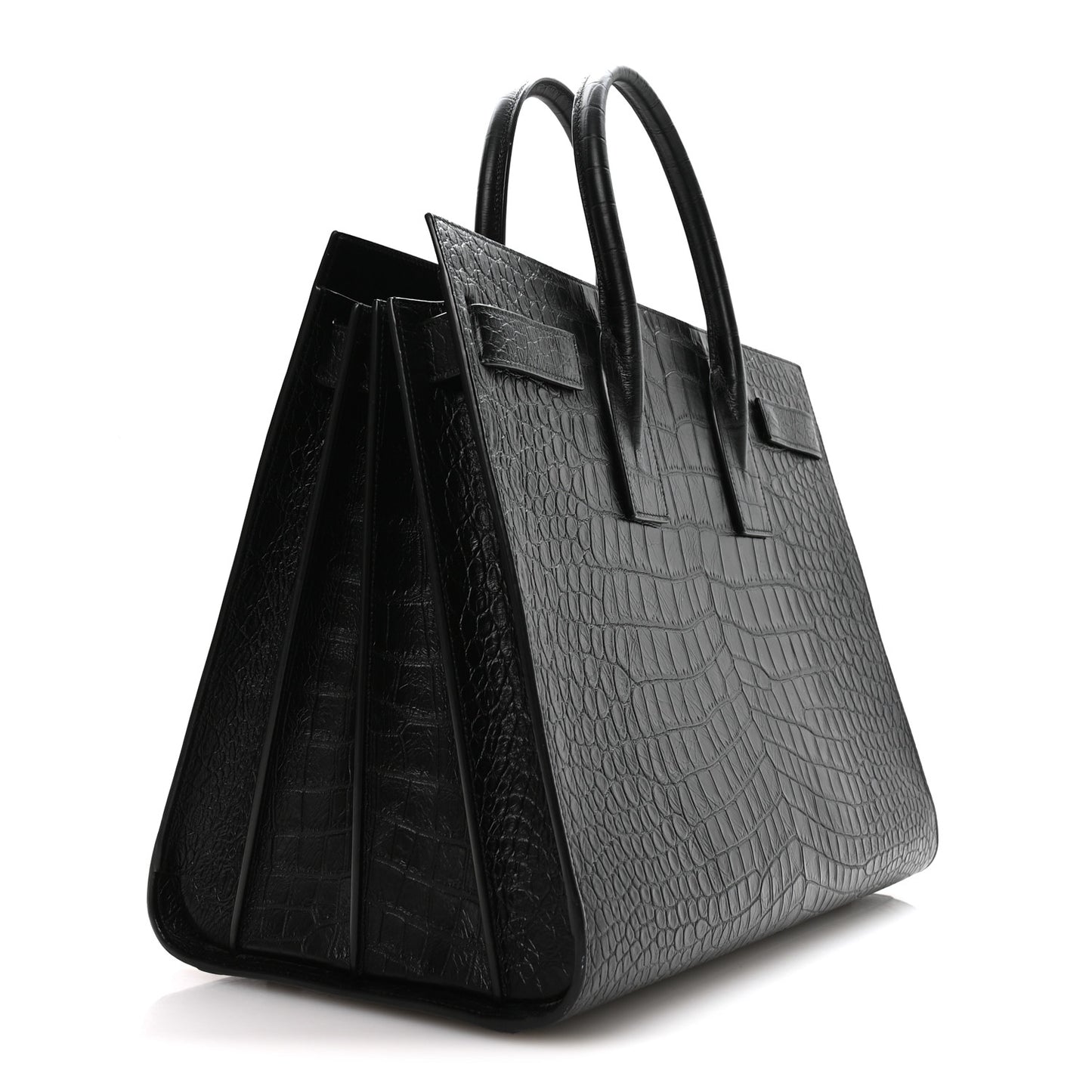 Calfskin Crocodile Embossed Large Sac De Jour Carryall Black