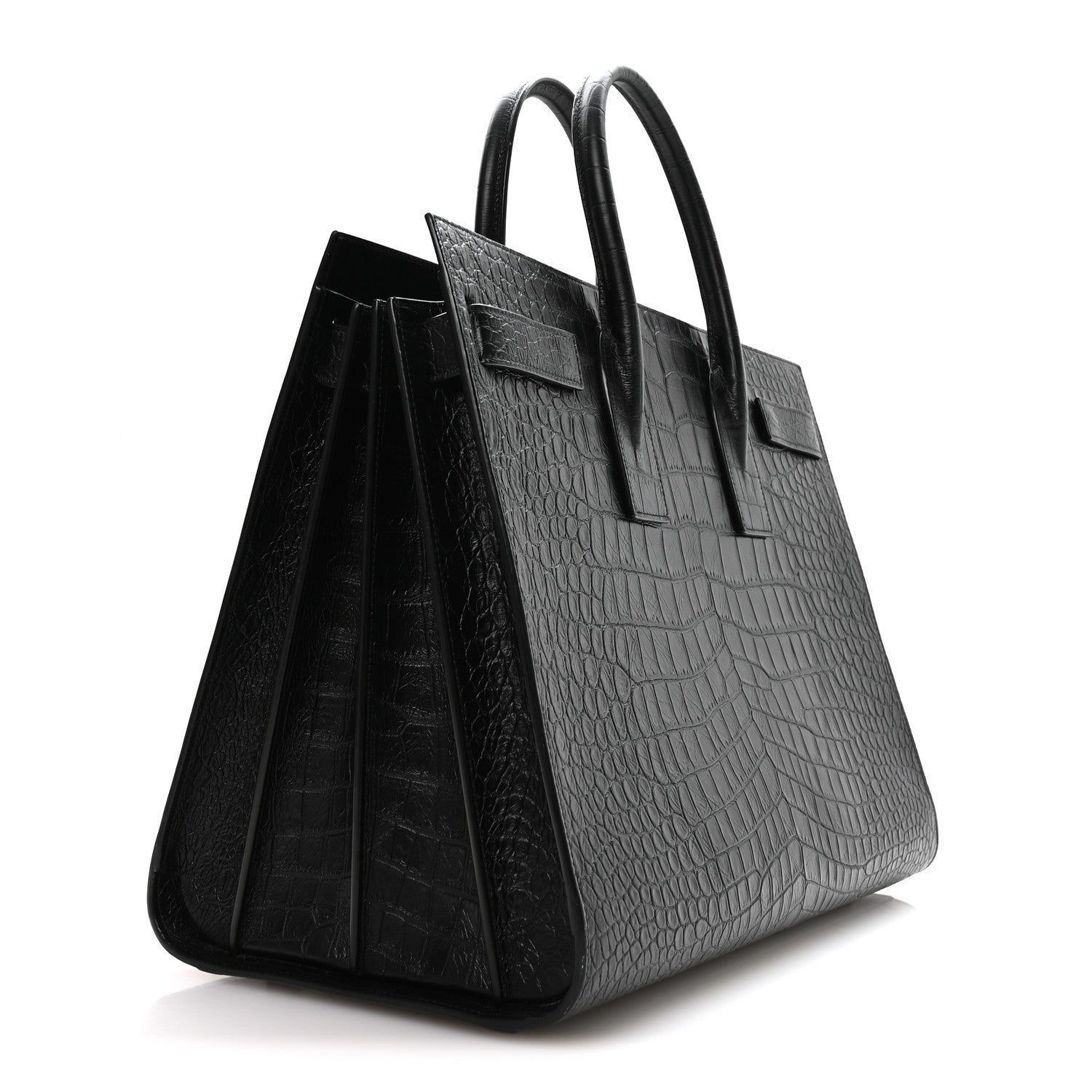 Saint Laurent Calfskin Crocodile Embossed Large Sac De Jour Carryall Black 3 of 10