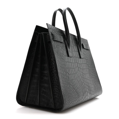 Saint Laurent Calfskin Crocodile Embossed Large Sac De Jour Carryall Black 3 of 10