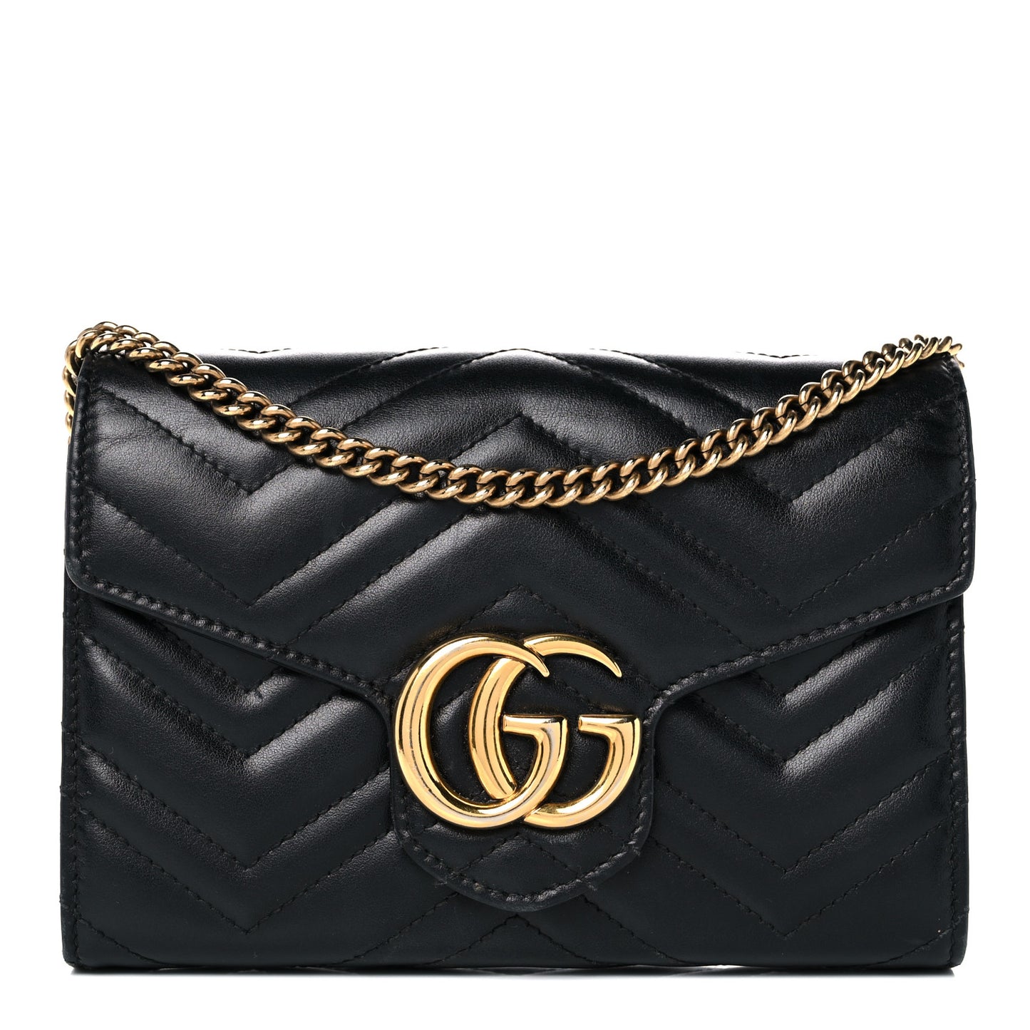 Calfskin Matelasse GG Marmont Chain Wallet Black