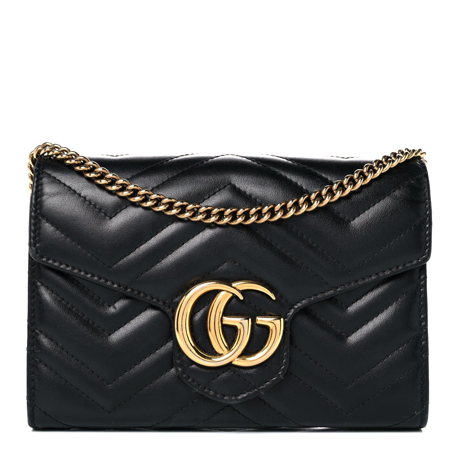 Gucci Calfskin Matelasse GG Marmont Chain Wallet Black 1 of 25