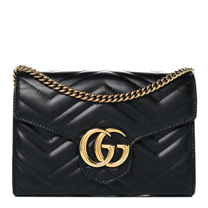Gucci Calfskin Matelasse GG Marmont Chain Wallet Black 1 of 25