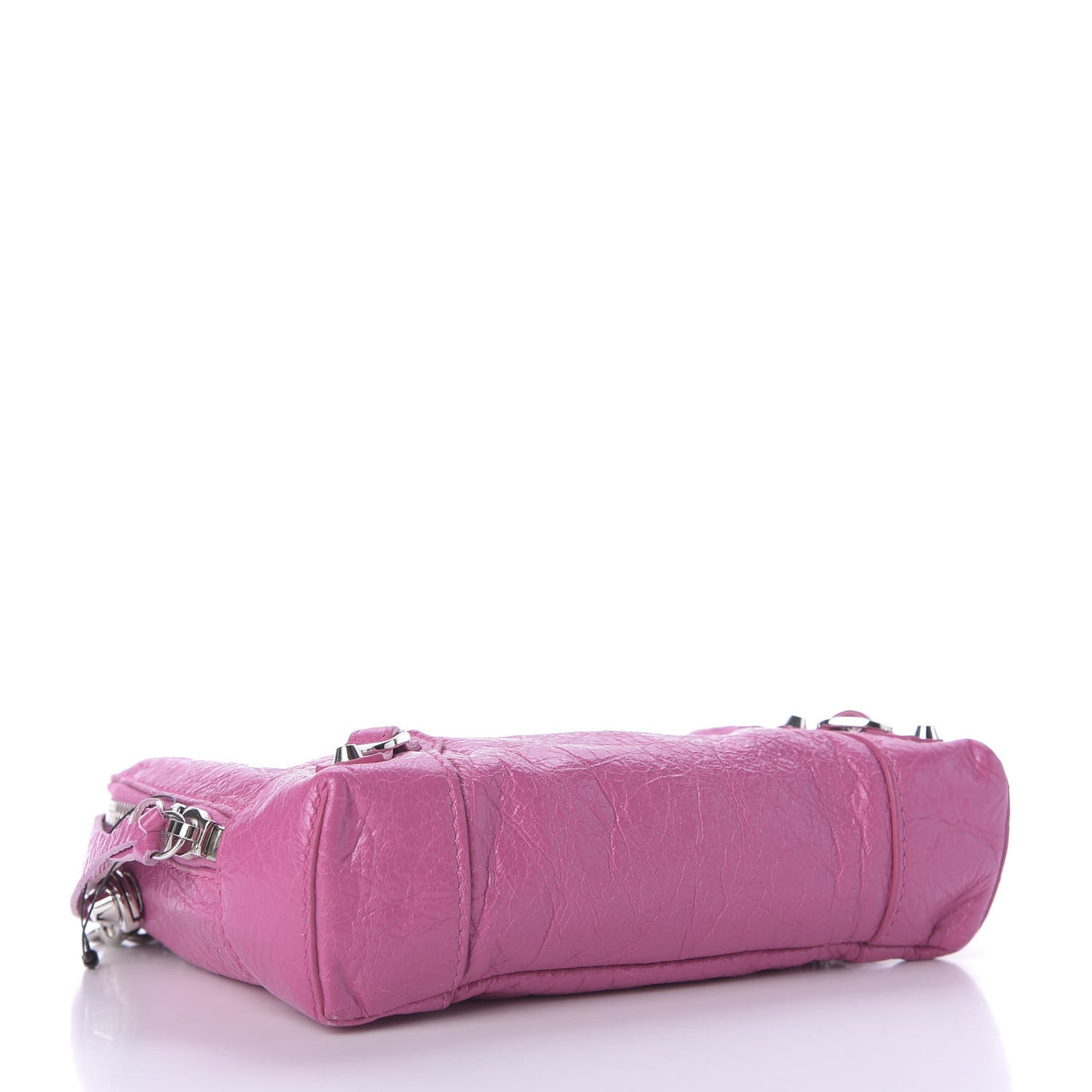 Agneau Arena Classic Silver Hardware Pouch With A Chain Crossbody Rose Flamingo
