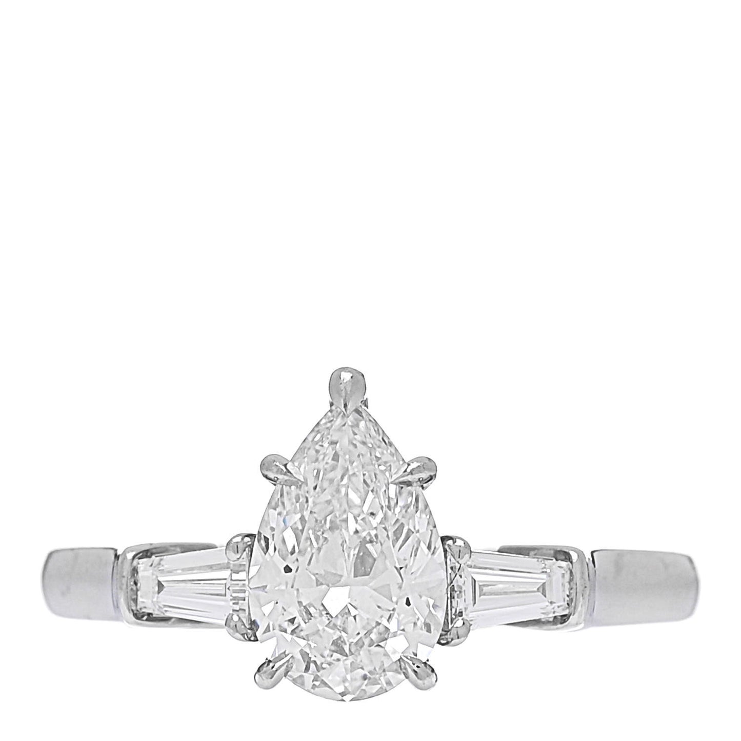 Platinum Diamond 1.01ct Pear Cut Tapered Baguette Classic Engagement Ring 49 5