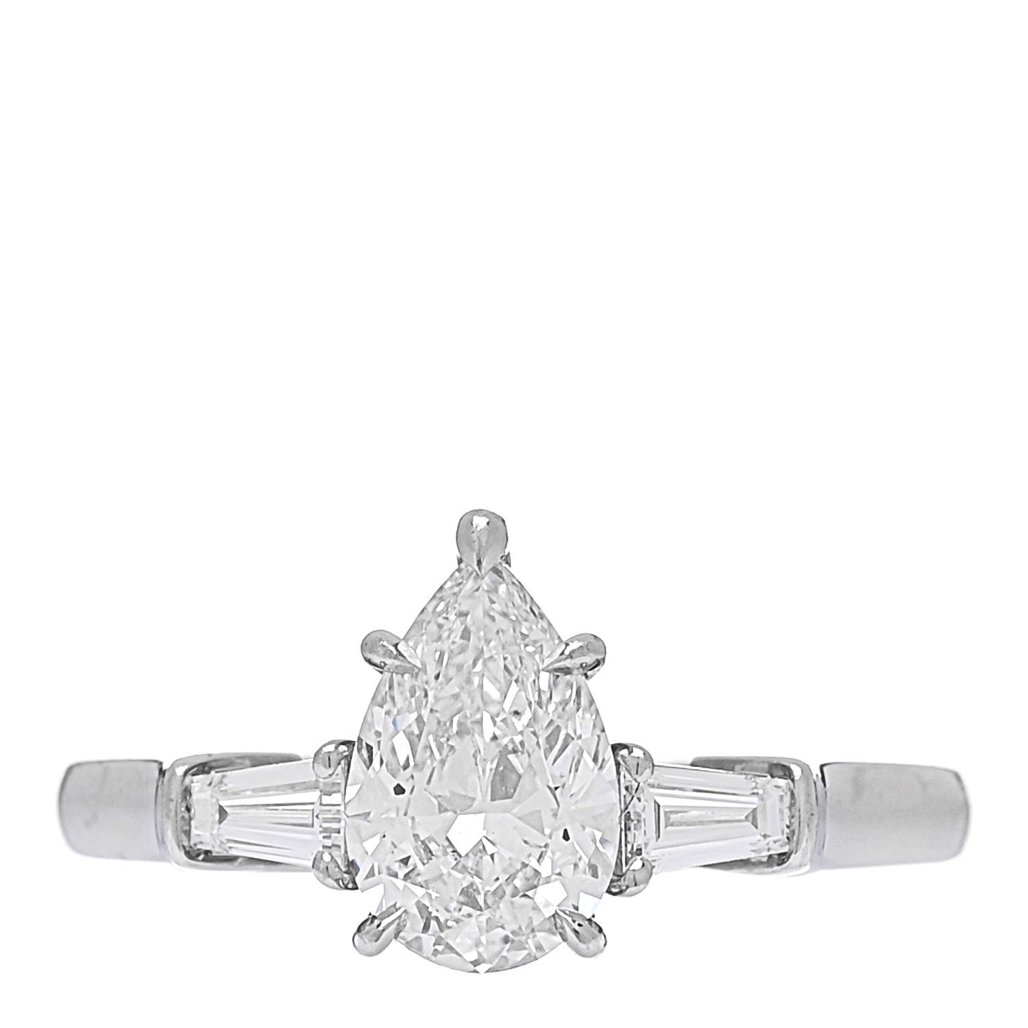 Harry Winston Platinum Diamond 1.01ct Pear Cut Tapered Baguette Classic Engagement Ring 49 5 1 of 7