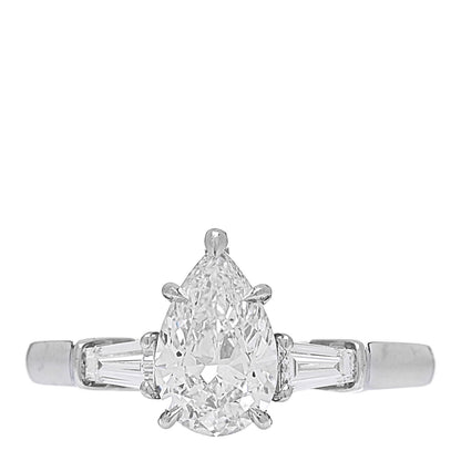 Harry Winston Platinum Diamond 1.01ct Pear Cut Tapered Baguette Classic Engagement Ring 49 5 1 of 7