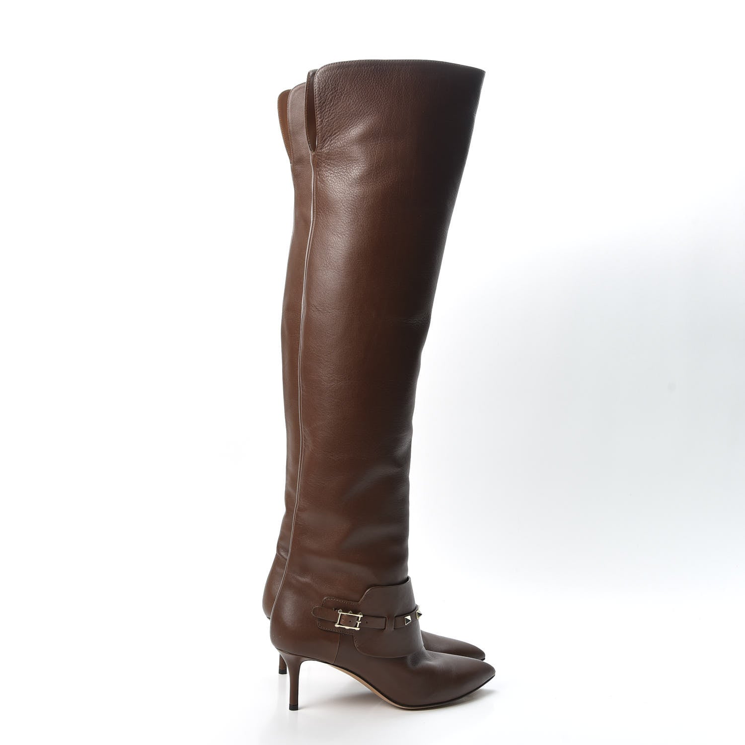 Valentino Garavani Calfskin Rockstud Over The Knee Boots 37 Brown 4 of 11