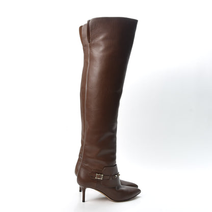 Valentino Garavani Calfskin Rockstud Over The Knee Boots 37 Brown 4 of 11