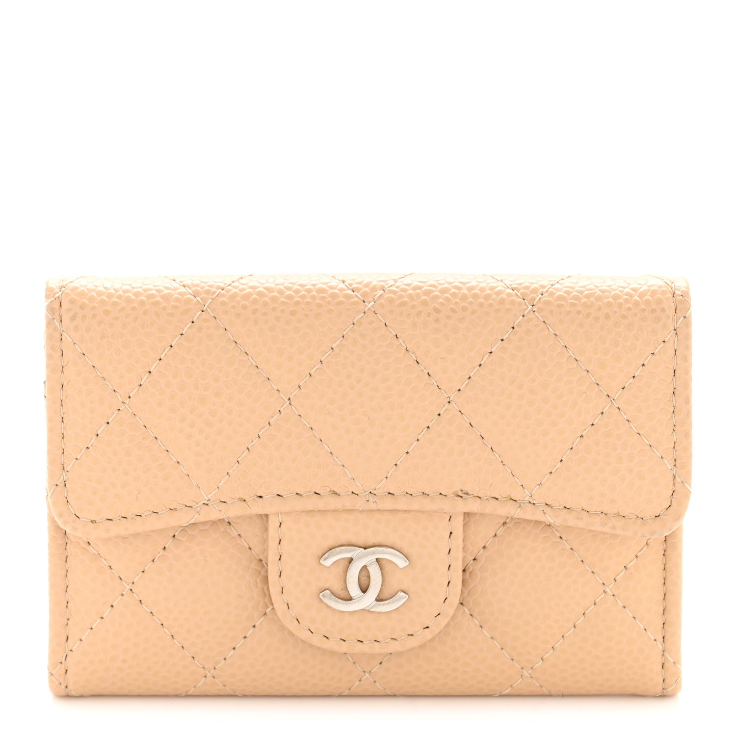 Chanel Caviar Quilted Flap Card Holder Wallet Beige 1 of 9