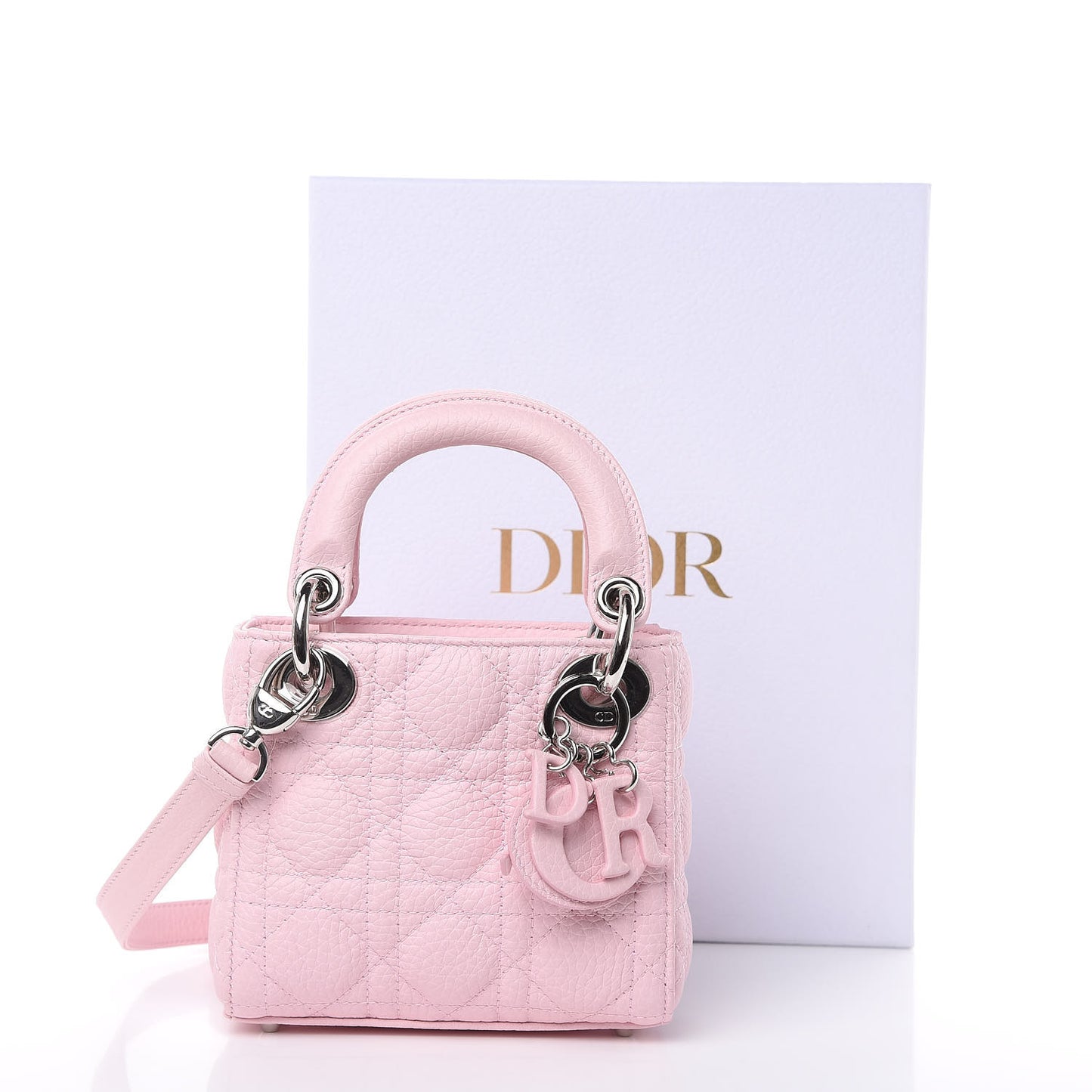 Grained Calfskin Cannage Nano Lady Dior Rose Clair