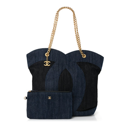Chanel Denim Large Two Tone CC Shopping Tote Blue 3 of 11