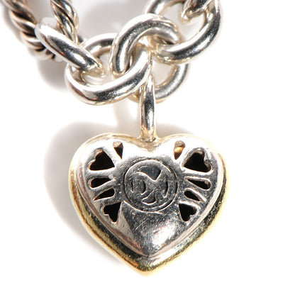 David Yurman Sterling Silver 18K Yellow Gold Cable Heart Charm Bracelet 4 of 5