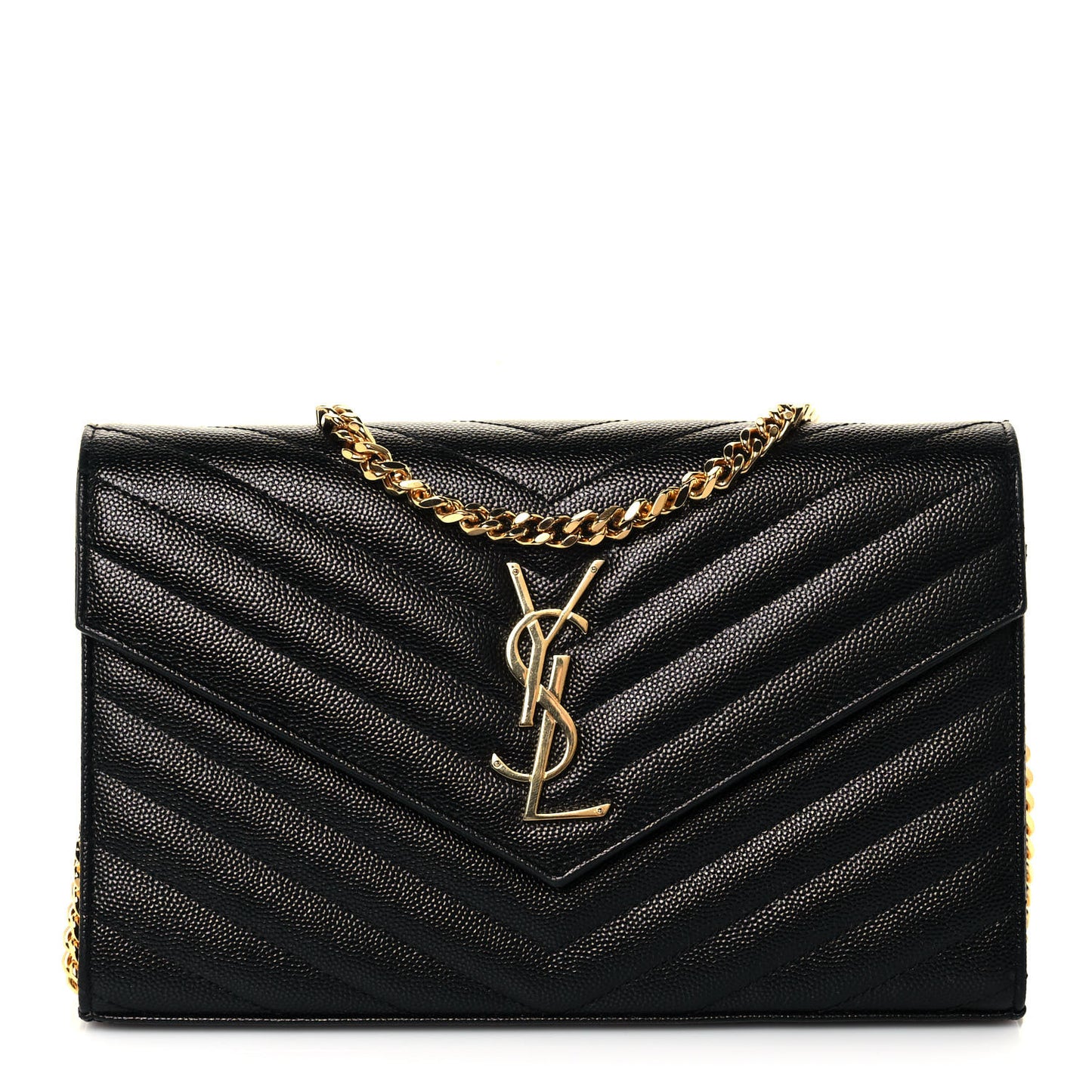 Grain De Poudre Matelasse Chevron Monogram Chain Wallet Black