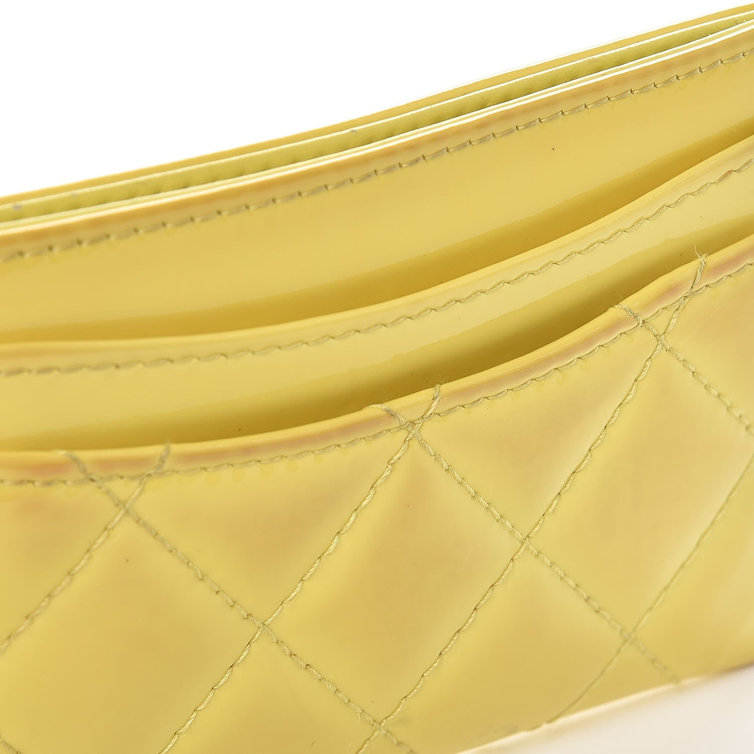 Chanel Patent Quilted Card Holder Yellow 11 of 13