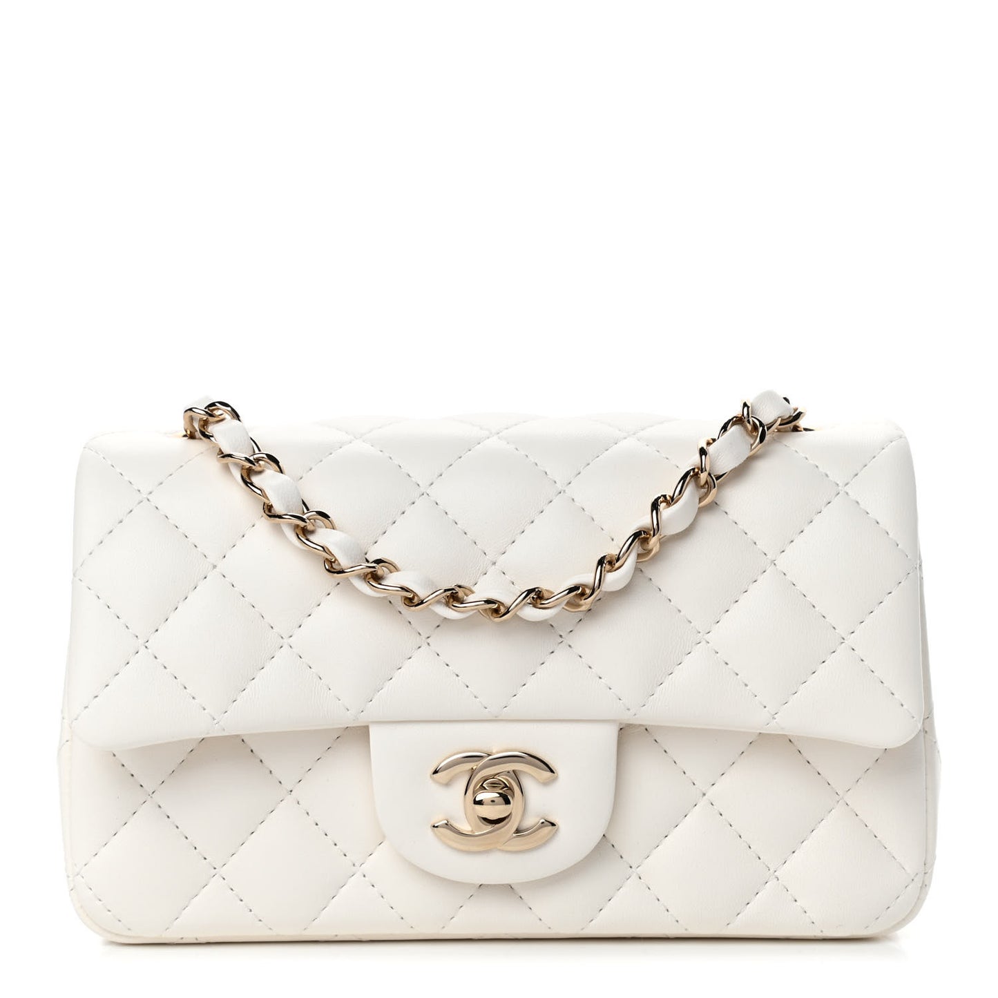 Lambskin Quilted Mini Rectangular Flap White