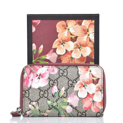 Gucci GG Supreme Monogram Blooms Zip Around Card Case Wallet Beige Multicolor Dry Rose 9 of 9