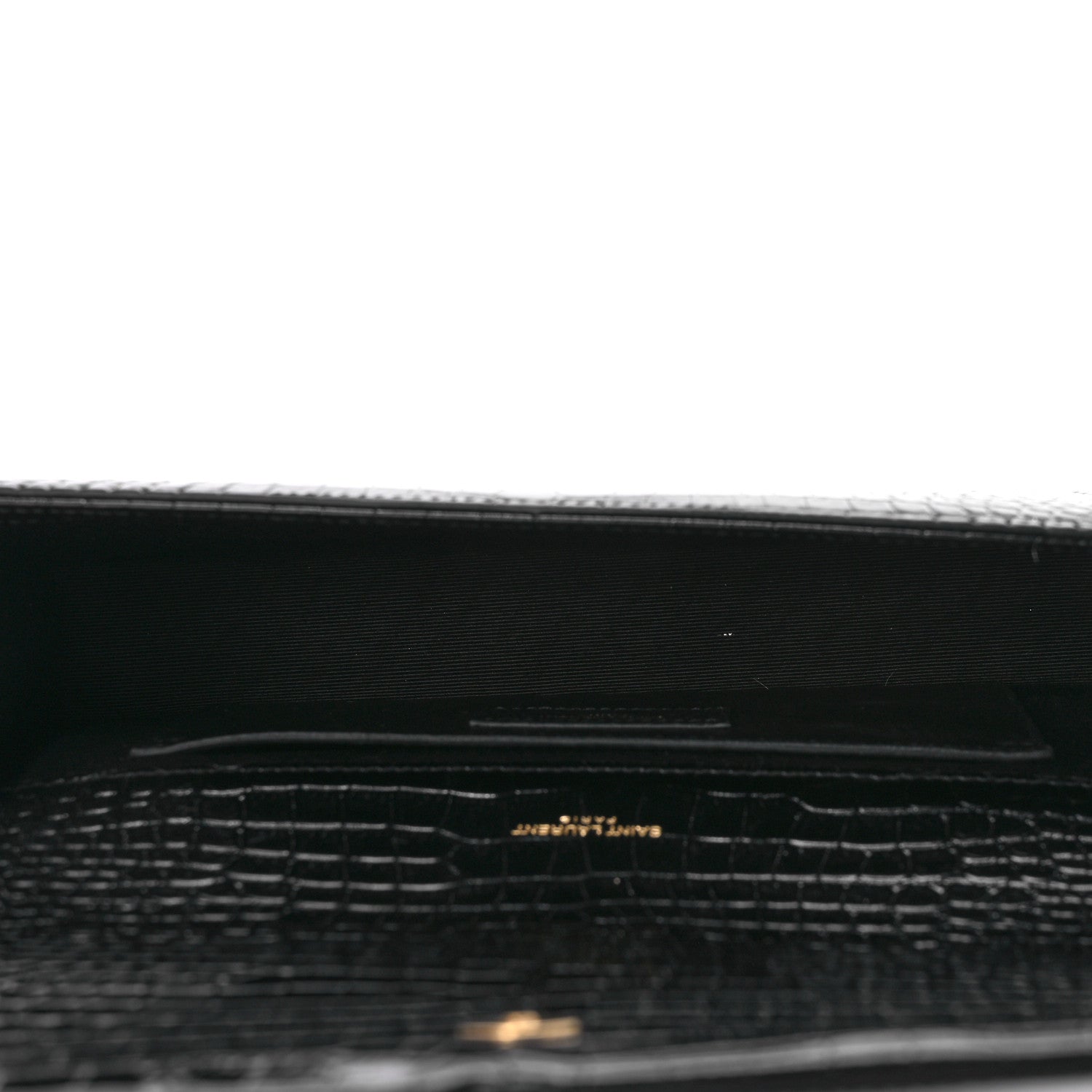 Saint Laurent Calfskin Crocodile Embossed Classic Monogram Tassel Clutch Black 5 of 8