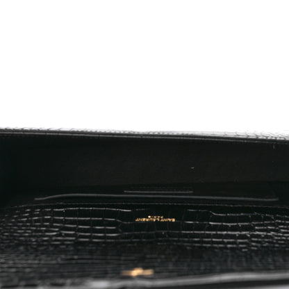 Saint Laurent Calfskin Crocodile Embossed Classic Monogram Tassel Clutch Black 5 of 8