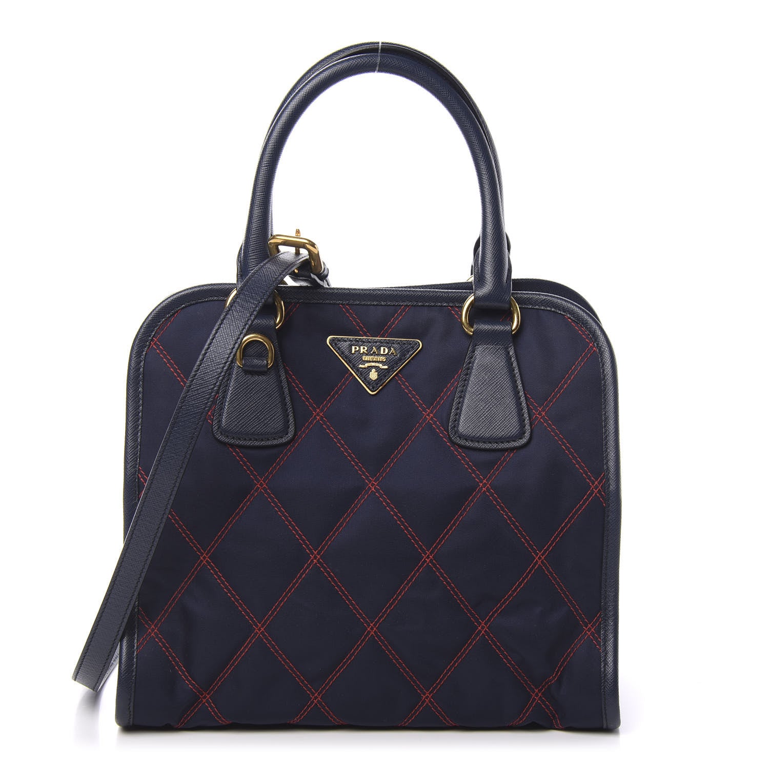 Prada Saffiano Tessuto Nylon Impunturato Quilted Shopper Baltico Fuoco 1 of 8