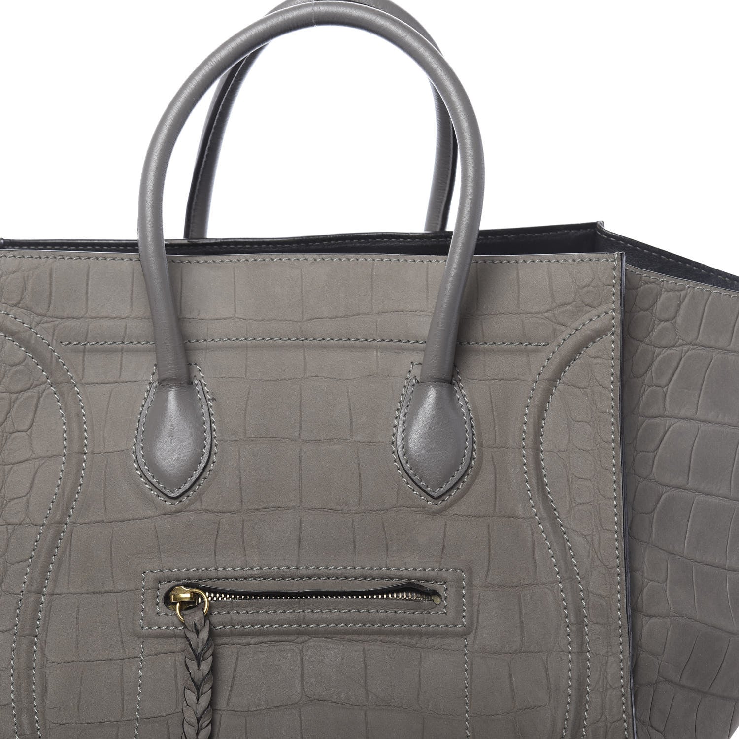 Celine Crocodile Embossed Nubuck Medium Phantom Luggage Grey 11 of 17