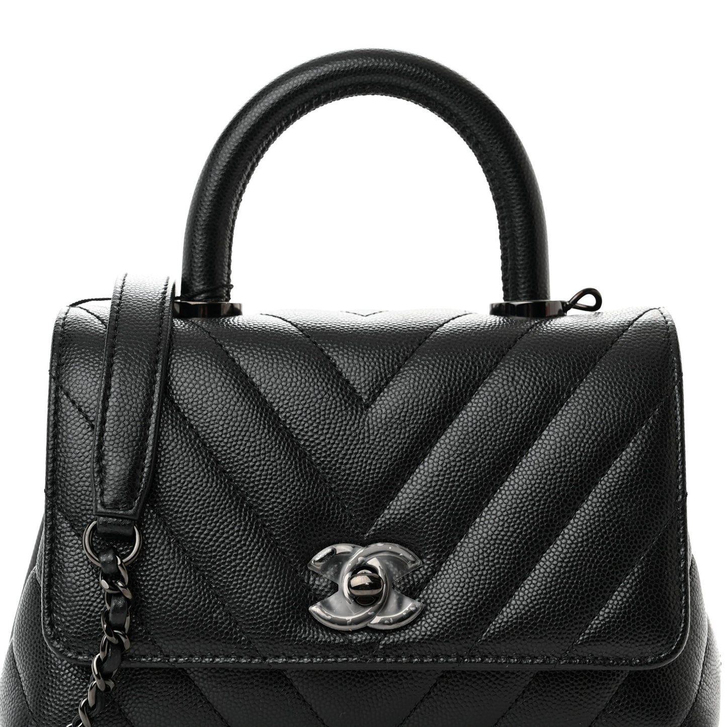 Caviar Chevron Quilted Extra Mini Coco Handle Flap So Black