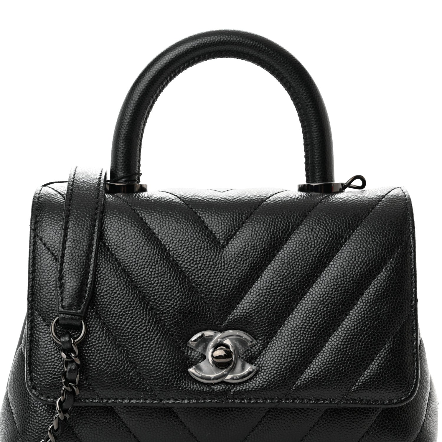 Chanel Caviar Chevron Quilted Extra Mini Coco Handle Flap So Black 8 of 11