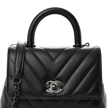 Chanel Caviar Chevron Quilted Extra Mini Coco Handle Flap So Black 8 of 11
