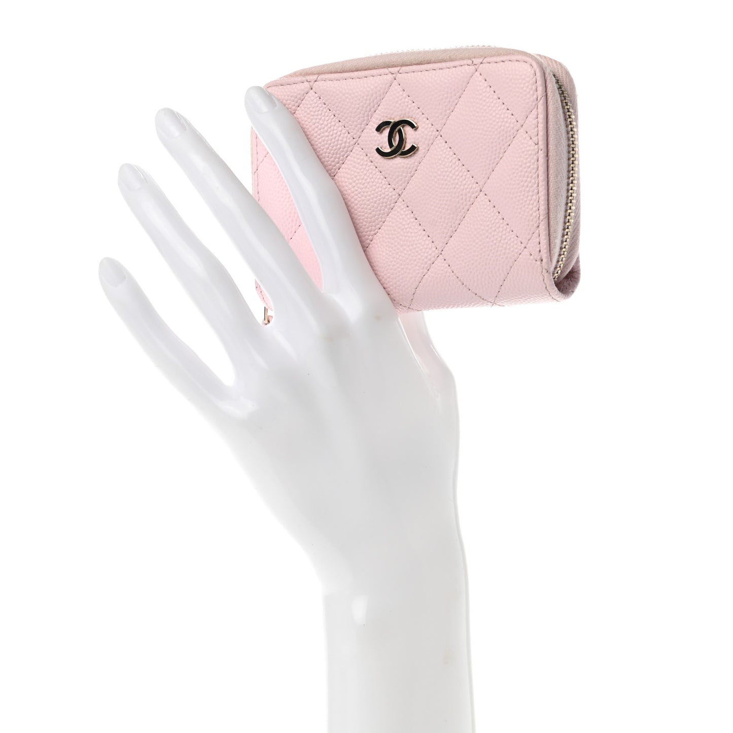 Caviar Quilted Zip Coin Purse Light Pink