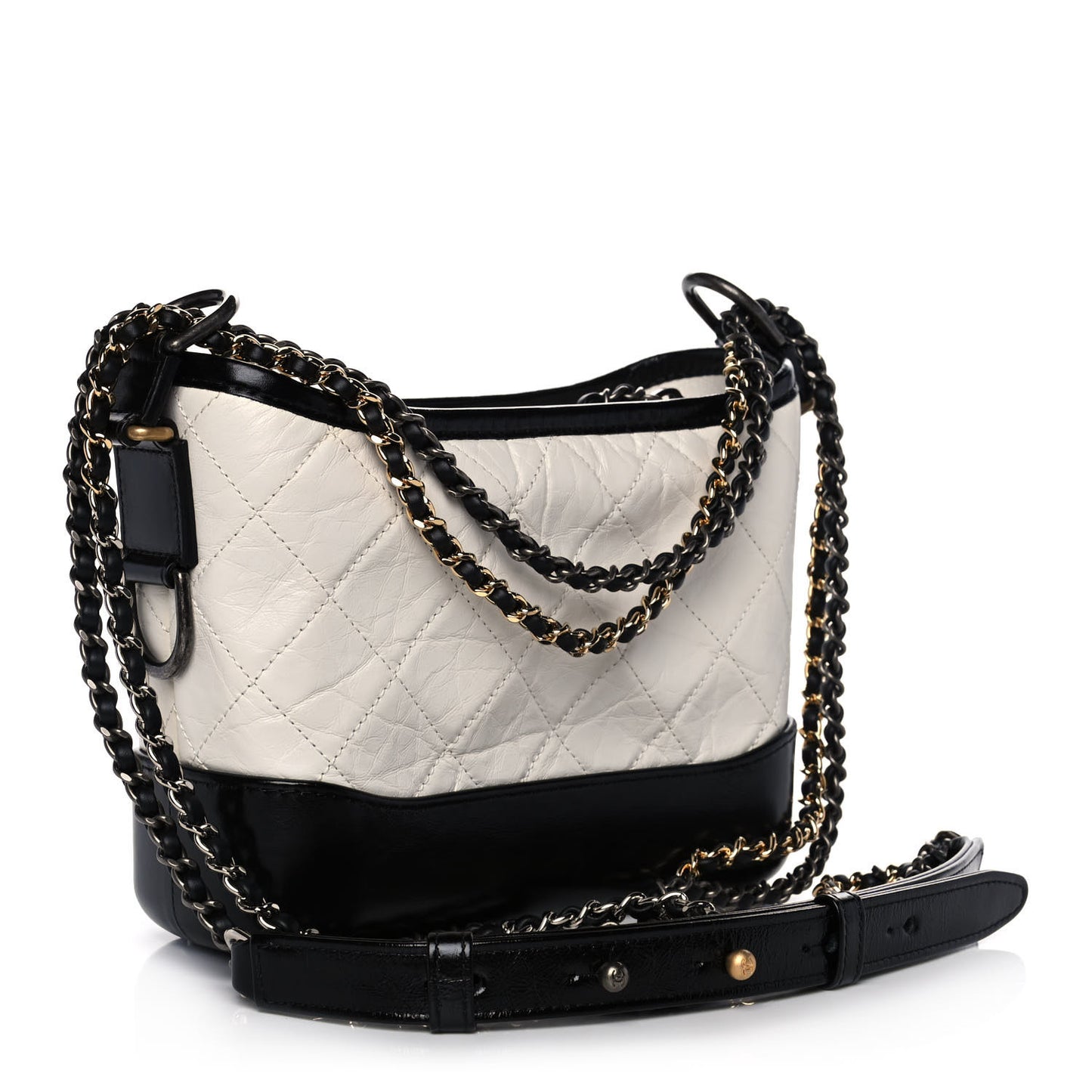 Aged Calfskin Quilted Small Gabrielle Hobo Black White