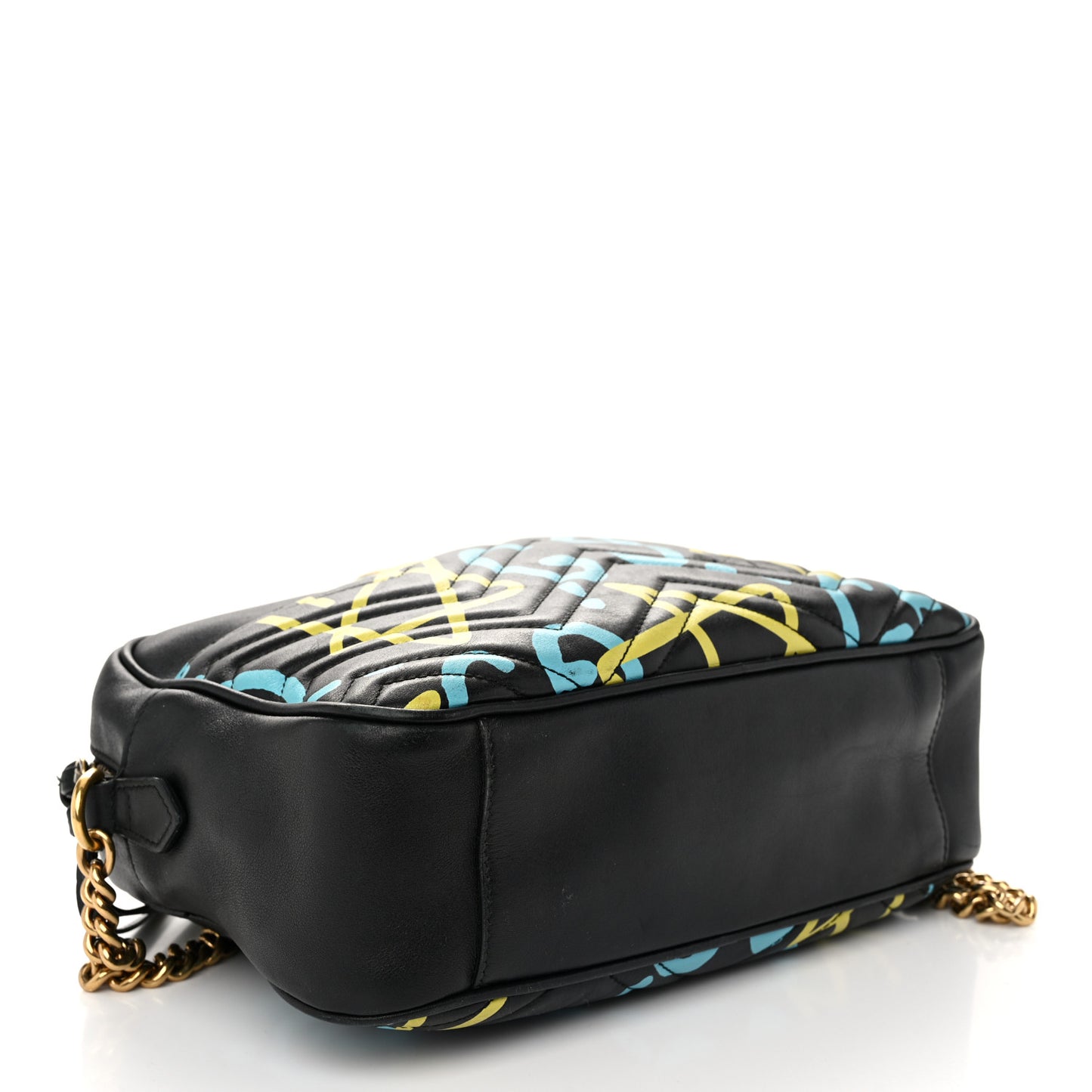 Calfskin Matelasse GucciGhost Medium GG Marmont Chain Shoulder Bag Black New Acquamarine