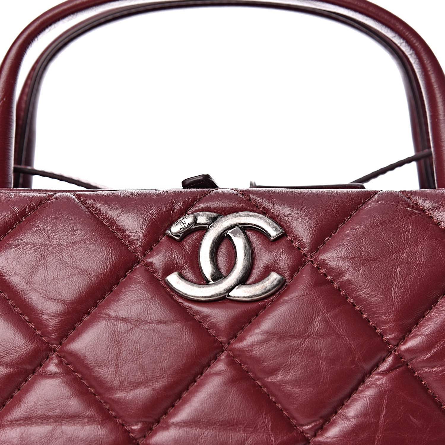 Chanel Aged Calfskin Small Bowling Bag Burgundy 8 of 11