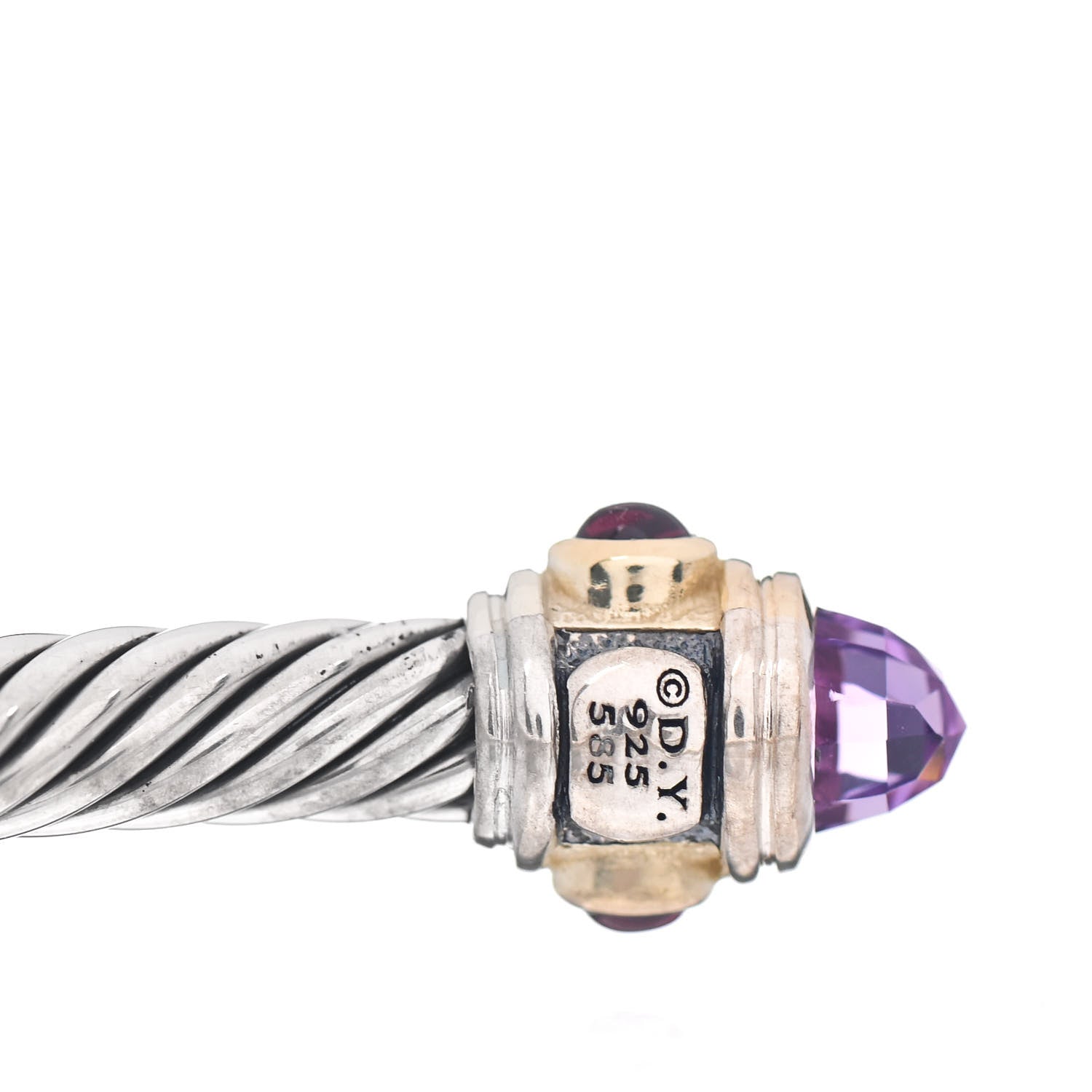 David Yurman Sterling Silver 14K Yellow Gold Amethyst Tourmaline Rhodolite 5mm Cable Renaissance Bracelet 4 of 4